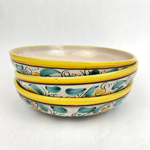 Vintage Hand Painted Italian Pottery Cereal Bowls Set of 3 - Picture 2 of 12